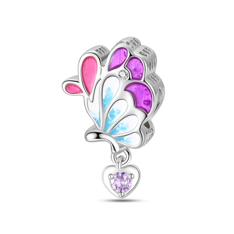 925 Серебряный цвет драгоценный камень бабочка светящийся светлячок фиолетовый подвески подвески подходят 925 оригинальные браслеты DIY вечерние ювелирные изделия подарок