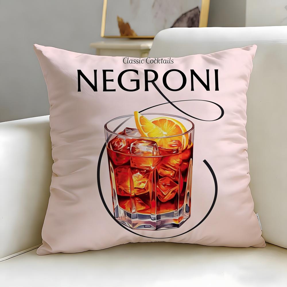 beverage theme Negroni Cocktail Cushion Cover Soft & Easy-Wash Pillow Case – Versatile for Couch, Bed, Travel and Office