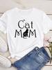 O Neck Tshirt Comfortable Cute Love Heart Cat Print  Casual Short Sleeve Top Summer Women's Clothing Cartoon Streetwear