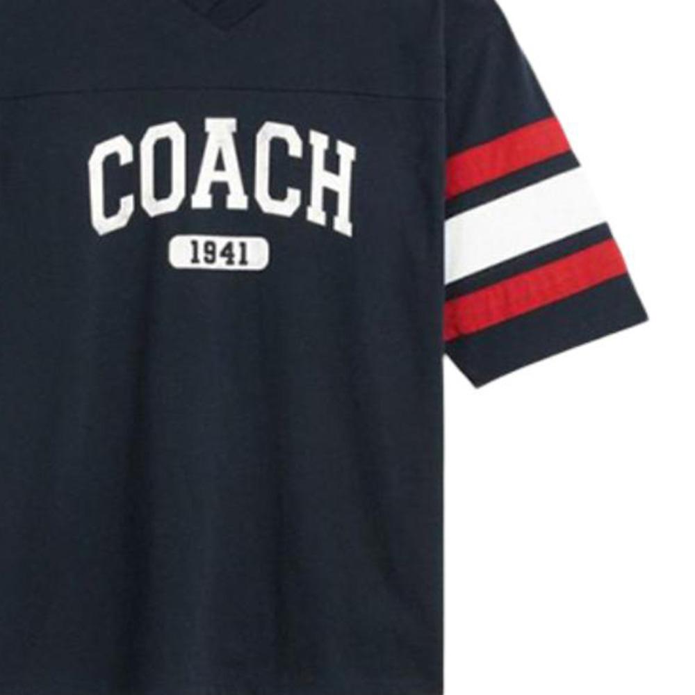 Coach Ss25 Хлопковая футболка с принтом, V-образным вырезом, с коротким рукавом для занятий спортом на открытом воздухе, мужские футболки, темно-синий CY572-VIN