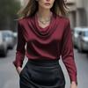 Women Shirt Swing Collar Long Sleeve Design Loose Fit Shirt Solid Color Versatile Office Lady Shirt Workwear
