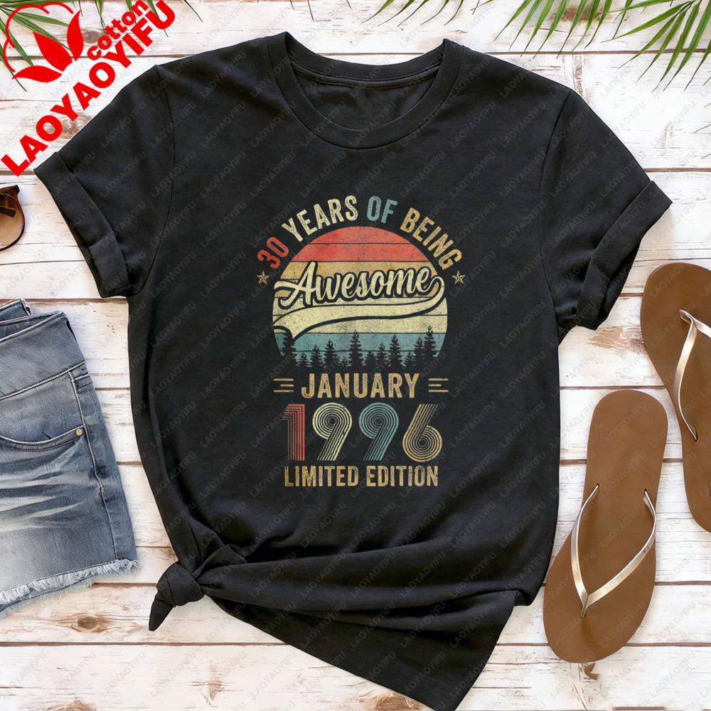 Винтажная футболка Январь 1996 г. Унисекс Женская 30 Лет Потрясающего Стиля Ограниченная Серия Подарок на 30-летие Лесной Графический Футболка