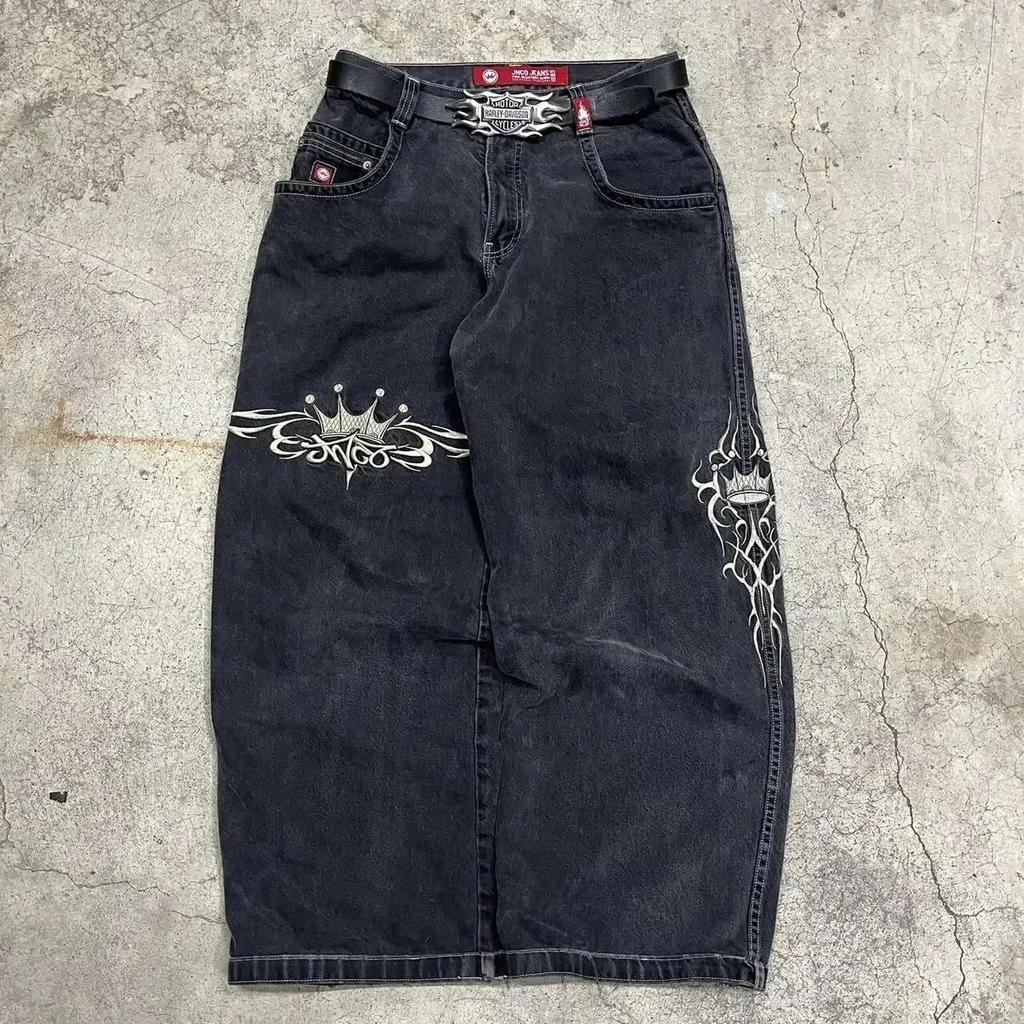 Джинсы JNCO Винтажные Хип-хоп Свободные Джинсы Мужские Готические С Высокой Талией Широкие Штаны Уличная Одежда
