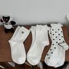 2 Pairs of Sweet Lace-trimmed Boneless Mid-calf Socks, Spring and Summer Polka Dot White Socks, Simple Women's Socks