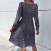 Women's O Neck Long Sleeves Fall Lace Up Print High Waist All Match Dress