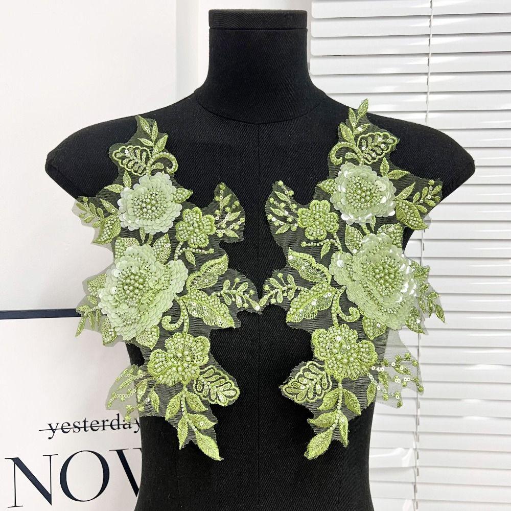 2PCS Handmade Pearls Embroidery Applique DIY Crafts Cloth Applique Exquisite Cloth Patch Sewing