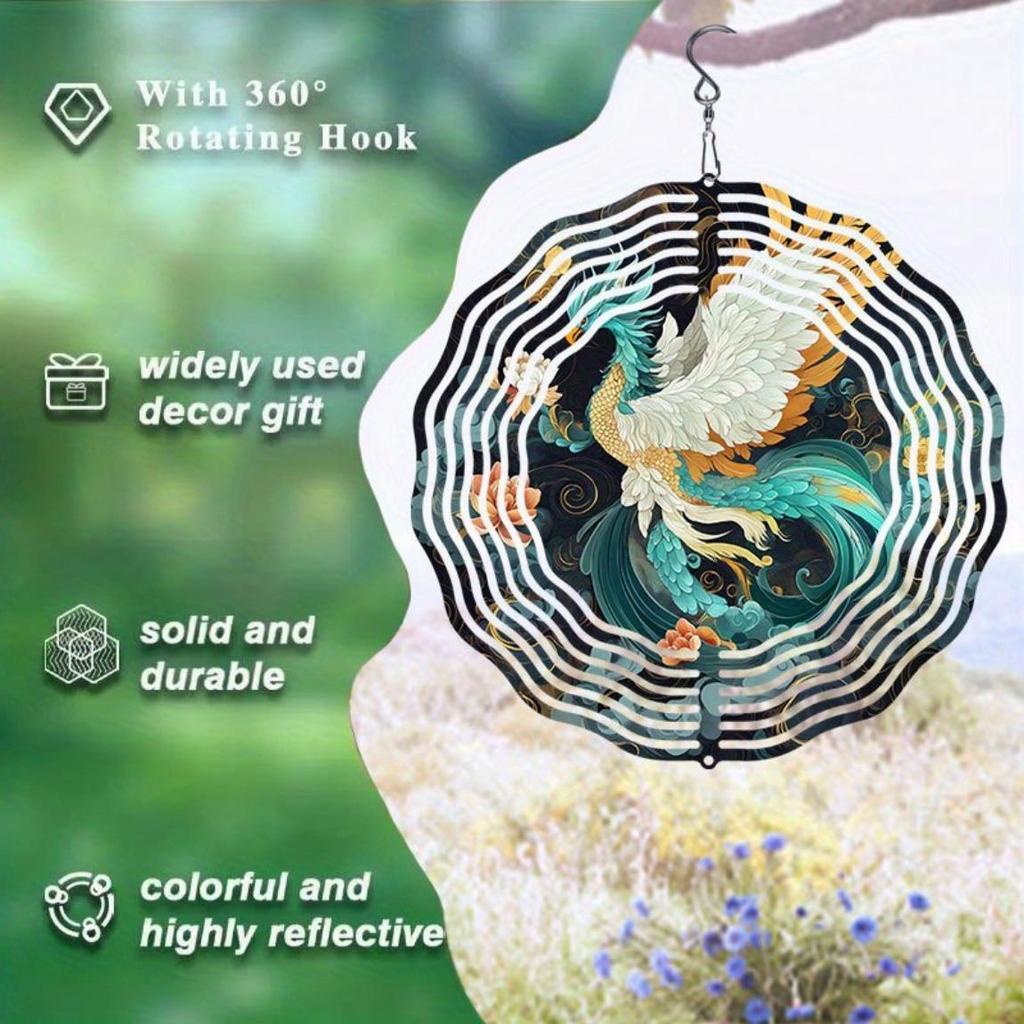 White Green Phoenix Wind Chime Outdoor Garden Patio Decor Weatherproof 3D Art with 360 Rotating Hook Holiday Christmas Gift