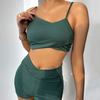 Ribbed Spaghetti Straps Bikini Set Two Wrap Bra Pieces Cross High Waist Boyshorts Bathing