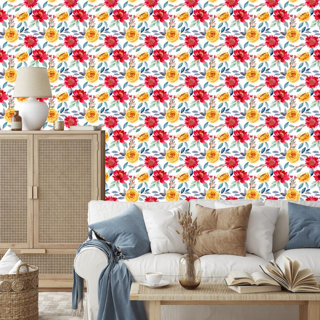 Wallpaper Flowers white, light gray and cream for living room and bedroom 50x1000