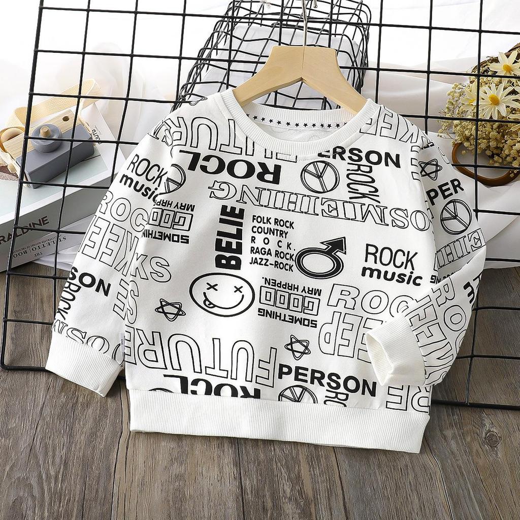 Детские осенние футболки с длинными рукавами и круглым вырезом с мультяшным принтом для унисекс