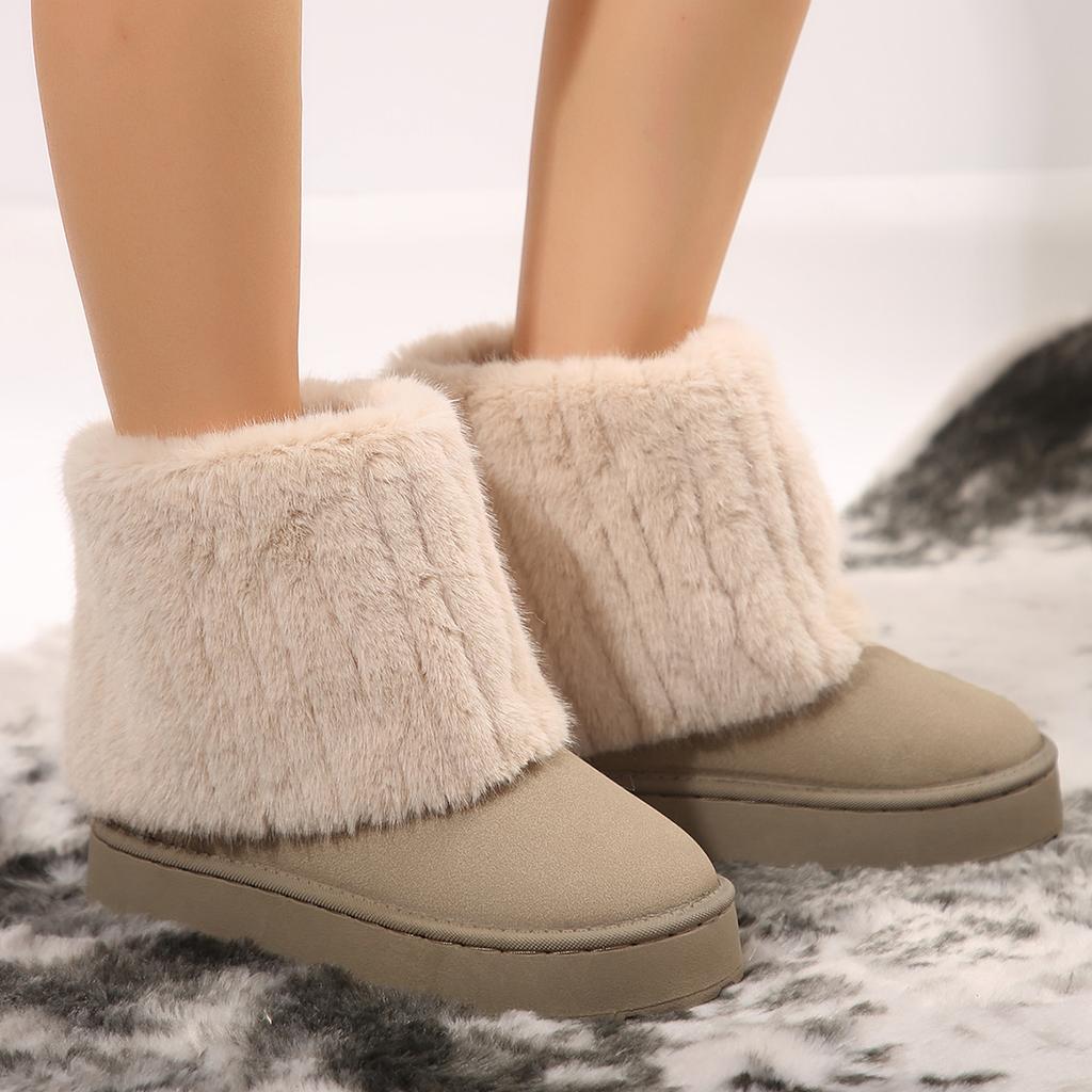 Fashion Fashionable Women's Round Toe Warm Thickened Plush Winter Mid-calf Boots Thick Sole Casual Comfortable Anti-slip Women Snow Boot