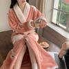 Халаты с принтом, банные халаты, утолщенная фланелевая ночная рубашка, женская осенне-зимняя теплая корейская версия, простая ночная рубашка с длинными рукавами