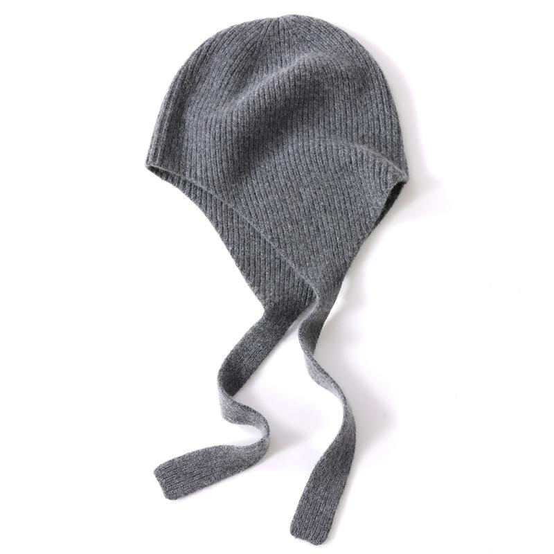 Autumn and winter cashmere hat small scarf integrated hat women's knitted hat solid color warm ear protection Lei Feng hat cover cold hat cross