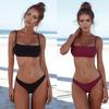Сплошной цвет женщин мягкий беспроводной ремень бюстгальтер трусы купальники пляжный комплект бикини