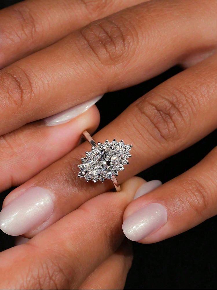 925 Silver Simplicity Marquise Surround Zircon Ring For Women Engagement Wedding Luxury High Quality Fine Jewelry