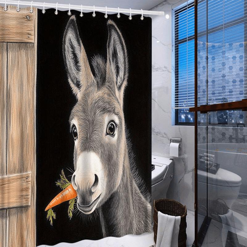 2D Flat, 2D Flat Design, 1pc Humorous Little Donkey Holding a Carrot Shower Curtain, Available in Multiple Sizes, Highlights a P