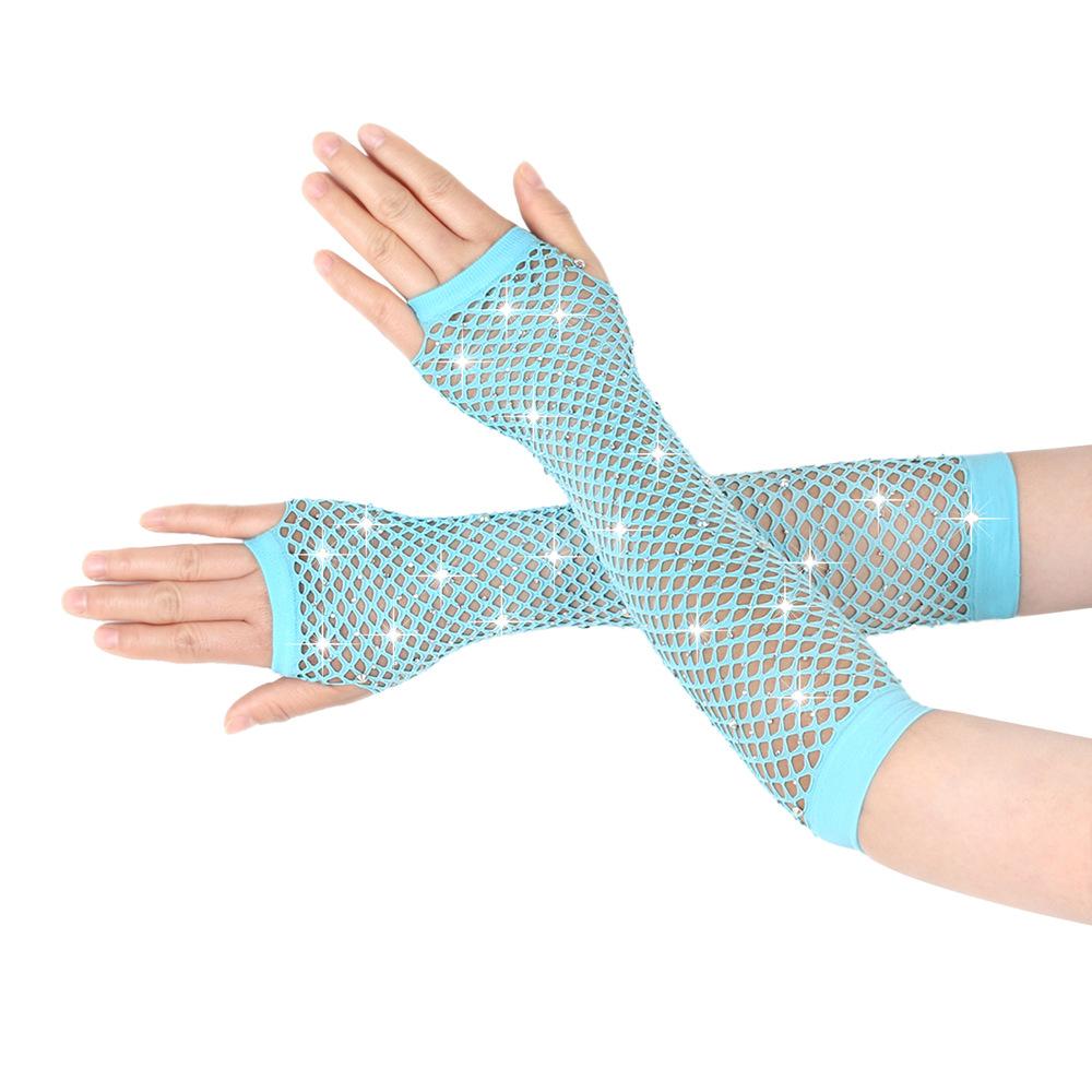 Перчатки с бриллиантами для вечеринок, рыболовная сеть, эластичные сетчатые перчатки, ретро-ночной клуб, сексуальные, горячие, длинные перчатки с бриллиантами