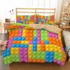 Colorful Blocks Duvet Cover King/Queen Size,Building Toy Bedding Set Kids Boys Girls Orange Blue Fun Brick Polyester Quilt Cover