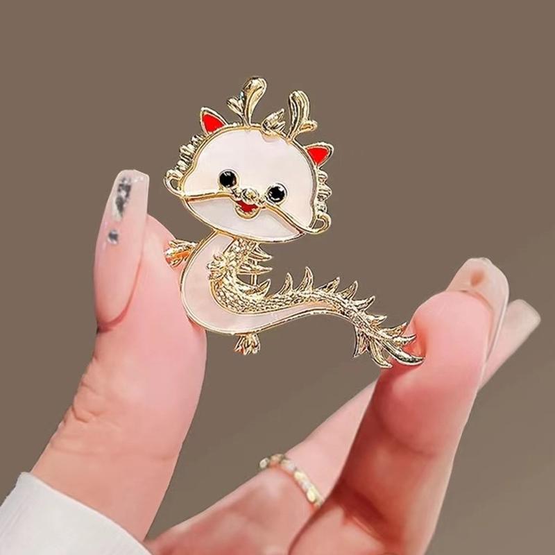 Cartoon Imitation Shell Dragon Brooch For Women Chinese Zodiac Dragon Enamel Pins Cute Animal Badge Birthday Jewelry Gift