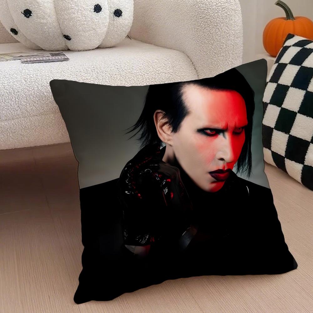 Shock Rock American Singer MMarilyn Manson Cushion Cover Throw Pillow Cover Hidden Button Durable Polyester Chair Cushion