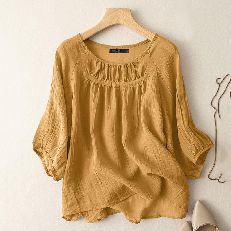 ZANZEA Женская повседневная свободная летняя блузка с круглым вырезом и рукавами 3/4