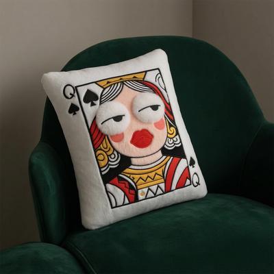 Подушка для дивана с изображением игральных карт, Плюшевая подушка с Королем, Дамой, Вальтом пик, Забавная декоративная подушка с 3D вышивкой для дивана, кресла, гостиной, спальни