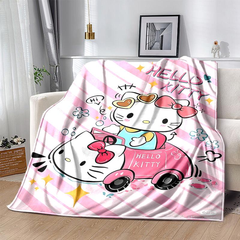 1pc Hello Kitty's Pink Adventure Soft Throw Blanket, Decorative Blanket, Living Room, Travel, Camping, Car Blankets, Beach, Office Naps, Perfect Gift