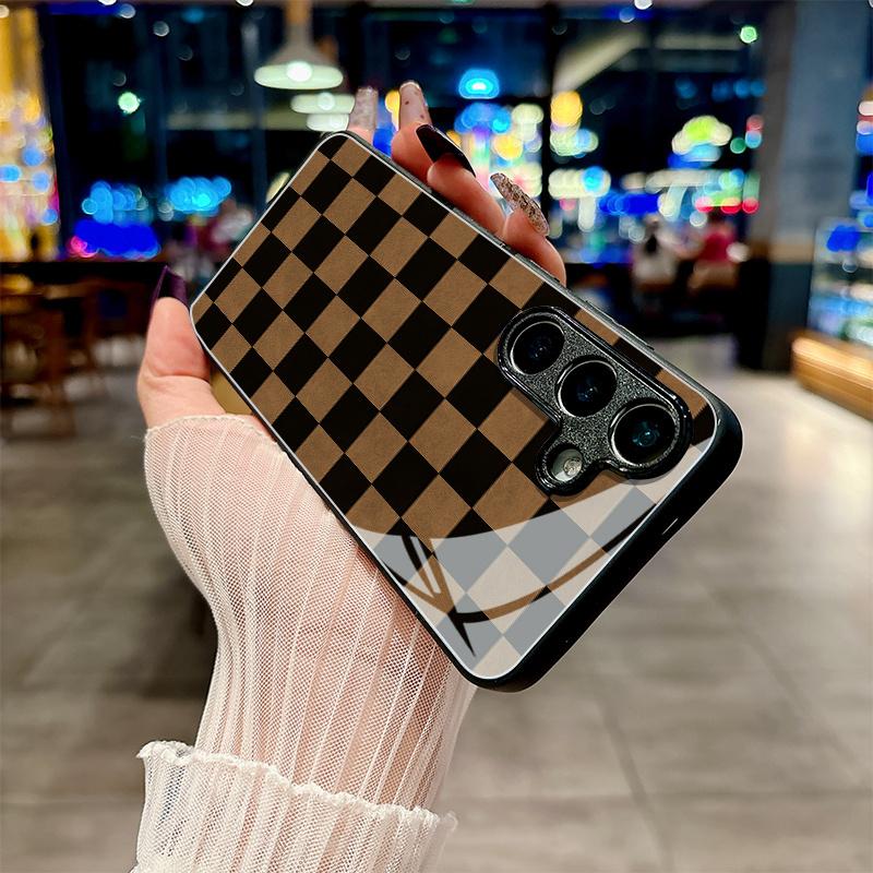 Black brown square grid phone case s26 ultra case s25 ultra case glass for Samsung Galaxy S26 S25 S24 S23 S22FE Ultra Plus
