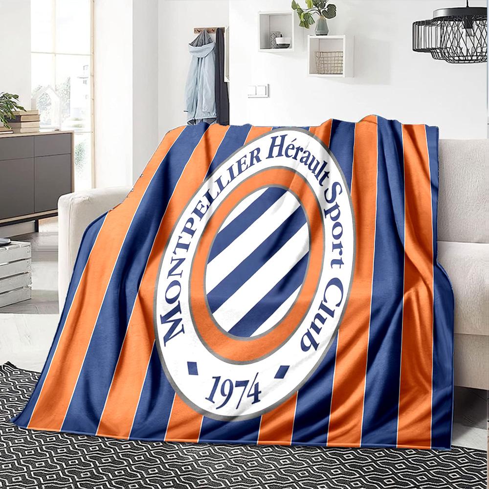 Montpellier Sport Club Flannel Blanket, Soft Polyester, Modern Design, All-Season for Camping, Travel, Gifts for holidays or birthdays