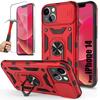Case for iPhone 14 - Shockproof - Red - Camera Protection - Integrated Stand - Tempered Glass