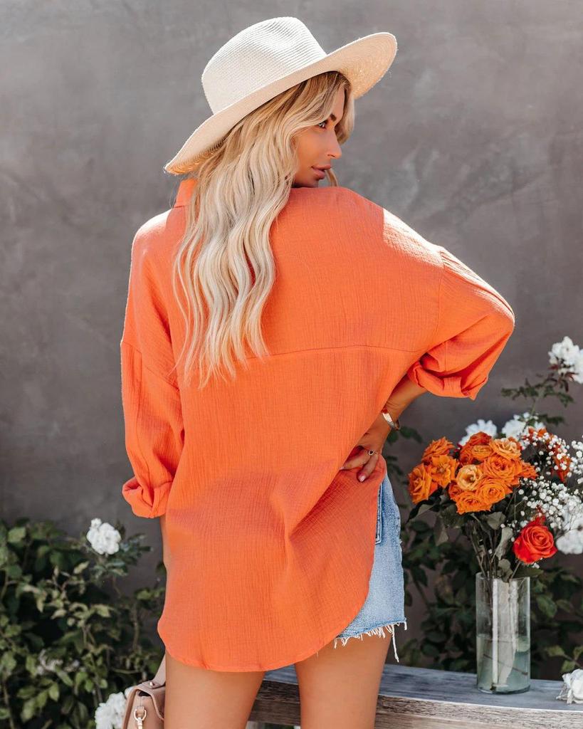 Женская рубашка из хлопка и льна с V-образным вырезом на пуговицах и длинными рукавами, осень 2021