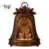 Lighted Miniature Winter Town Christmas Village Infinity Bell Ornament, Vintage Glowing Rotating Snow Scene Decor Indoor Accessories with Angel Wreath