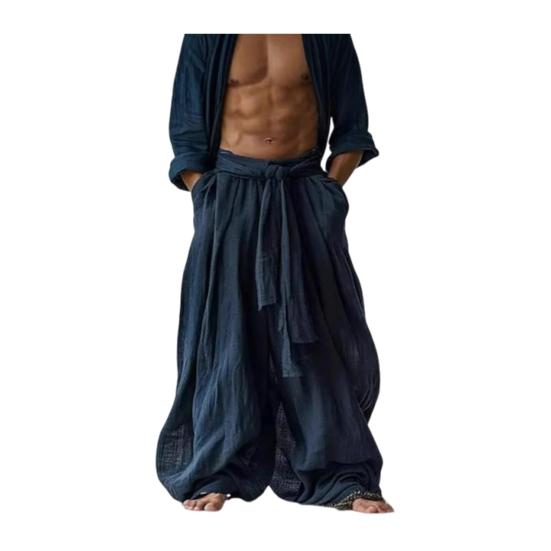 Yousheng Men Pants with Pockets Solid Color Loose Fit Breathable Soft Elastic Waist Simple Casual Pants Streetwear Vintage Outfit