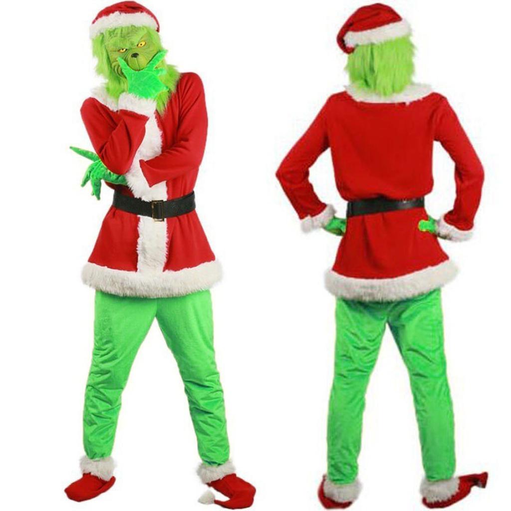 Women's Cosplay Costume Santa Claus Hat Glove Belt Clothe Pant Mask Shoes 7 Piece Set