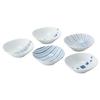 Mino Ware Oval Bowl Set with Blue Geometric Microwave and Dishwasher 31068 5-Piece Pattern, Safe, Blue,