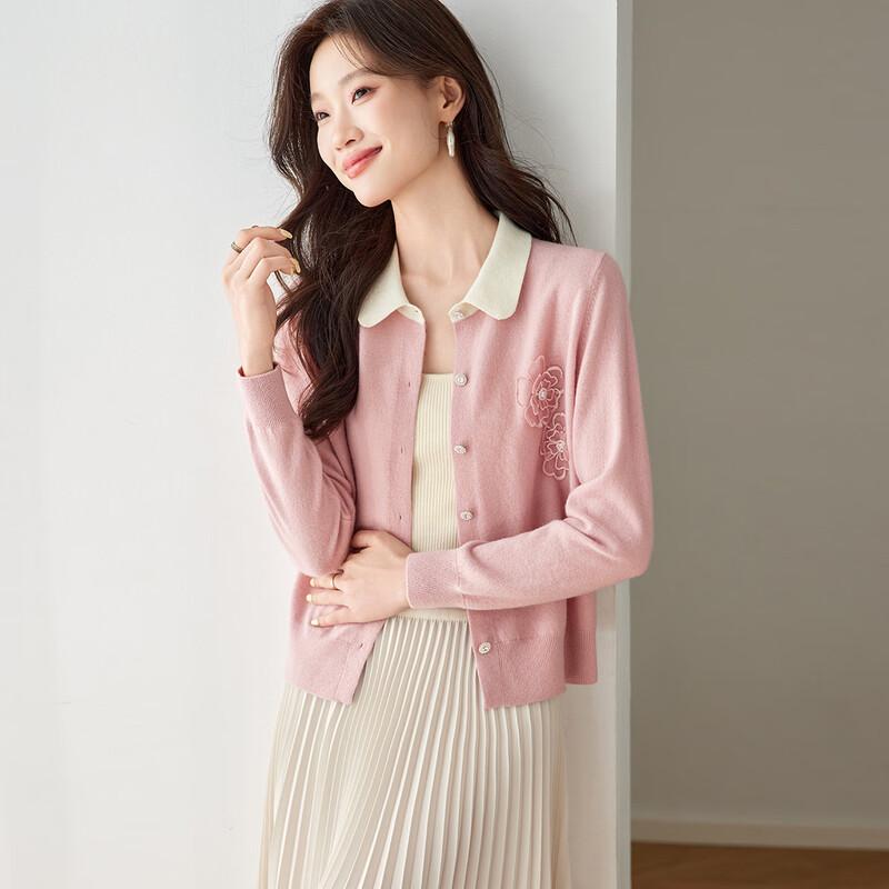 Женский кардиган из чистой шерсти с цветочной вышивкой бисером