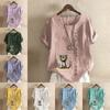 Women's Fashion Cat Prined Short Sleeve T-shirt Loose Cotton Shirt Casual Loose Summer Blouse Tops Plus Size