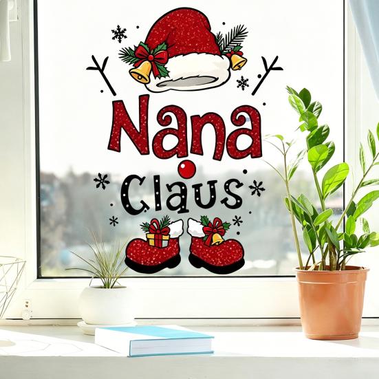 Съемные статические наклейки Nana Claus Наклейка на окно, Рождественская наклейка-прилипайка, Новогодние наклейки из ПВХ для дома, магазина, стеклянных дверей