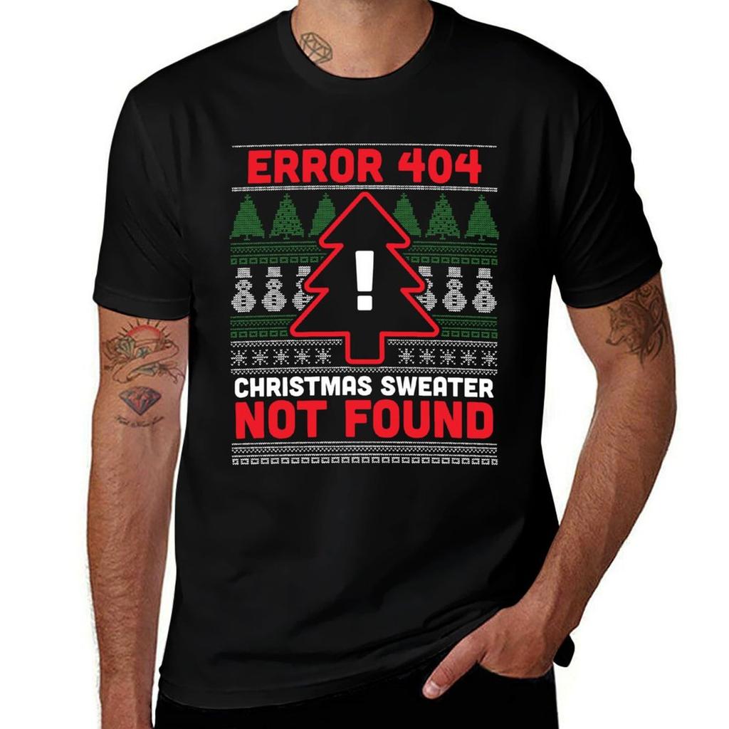 Error 404 Ugly Christmas Sweater Not Found Computer Nerd Tshirt All Match Print Short Sleeve Top