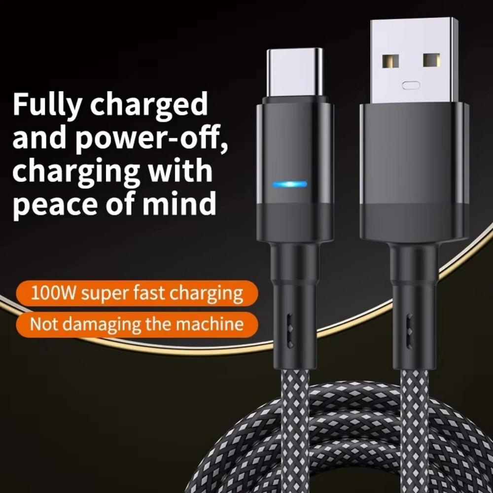 Кабель для быстрой зарядки USB A на Type C, 100 Вт, 6 А, в нейлоновой оплетке, с автоотключением, для Samsung Xiaomi Huawei, 1 м, 1,5 м, 2 м