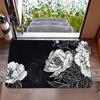 1pc, Black Background Sketch White Peony Floral Pattern Door Mat, Fleece Material, Thick Pile Filling - Sponge Thickness 1.02 cm, Non-Slip And Wear-Re