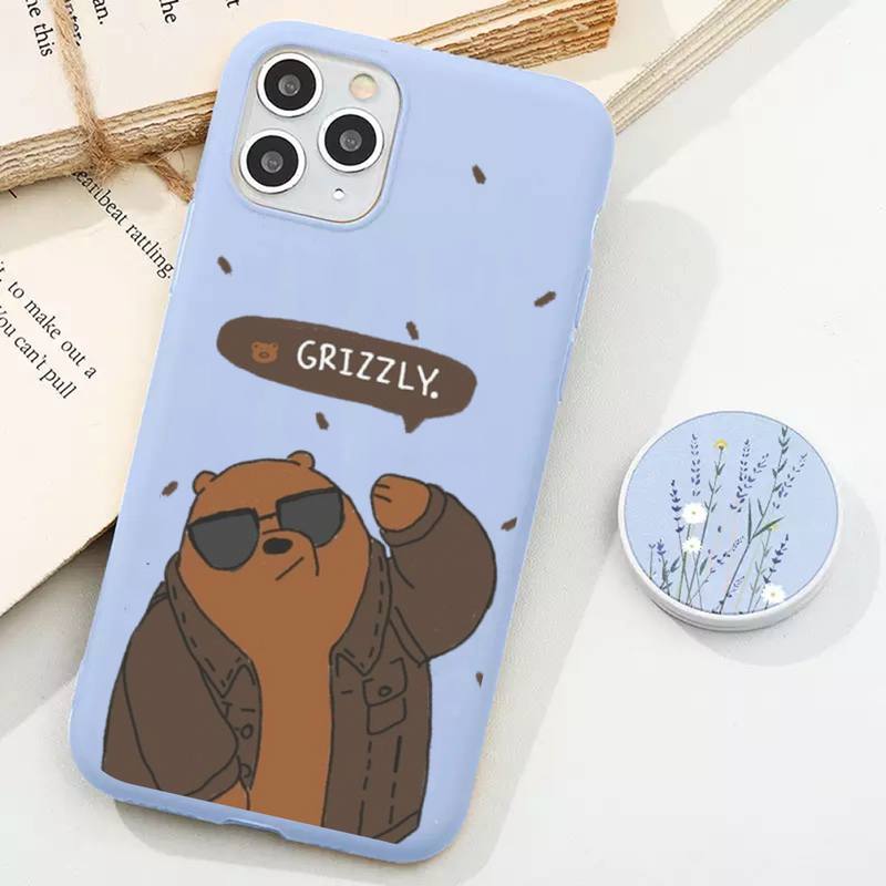 Чехол для телефона с изображением мультяшного аниме-медведя для iPhone 11 12 13 Mini Pro Xs Max 8 7 6 6S Plus X XR Solid Candy Color Case