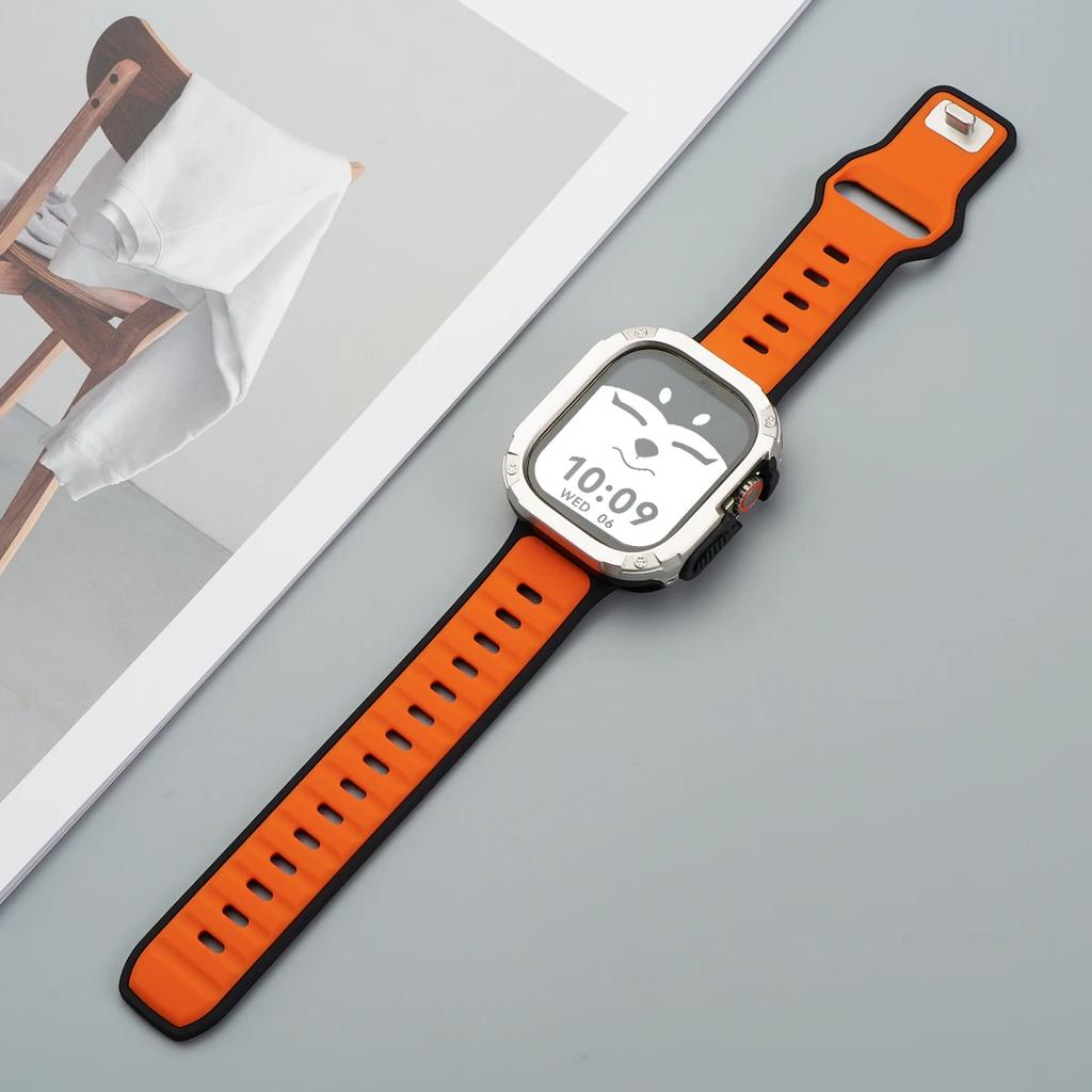 Ремешок+Чехол для Apple Watch 49мм 44 45 46ММ TPU+PC Защитный Бампер Силиконовый Ремешок для Iwatch Серии 10 9 8 7 6 5 4 Se Ultra 1 2