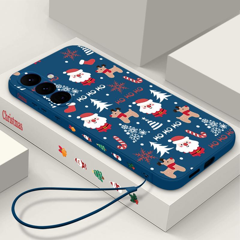 Мультяшный чехол для телефона с рождественской елкой для Samsung Galaxy A56 A17 A26 A16 A36 A55 A54 A53 A15 S24 S25 FE S25 S22 S23 Ultra Противоударный чехол со шнурком
