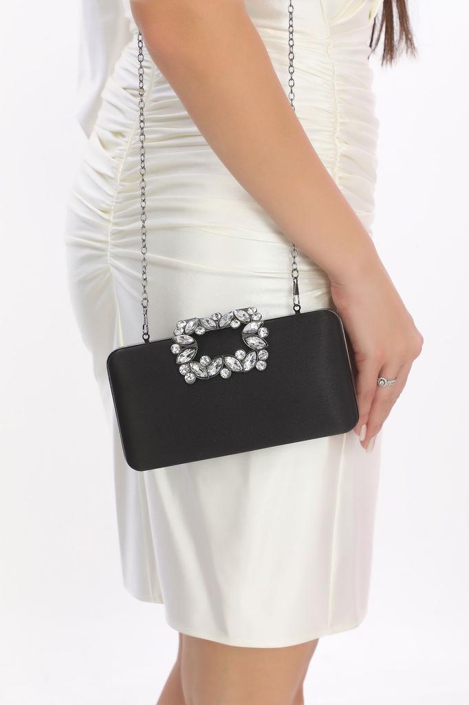 Women's Stylish and Useful Evening Dress Bag Pearl Color Satin Fabric Flower Motif Stoned Evening Dress Portfolio Clutch Evening Bag