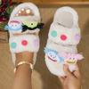 Модные мультяшные плюшевые тапочки для женщин, теплые сандалии на толстой подошве, милые тапочки для сладкой девушки, противоскользящие, зимние, домашние