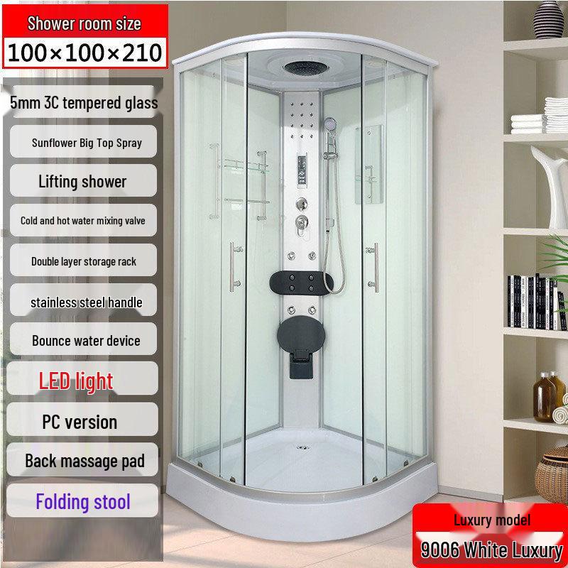 Fan-Shaped Enclosed Shower Room with Base Tray for Home Use