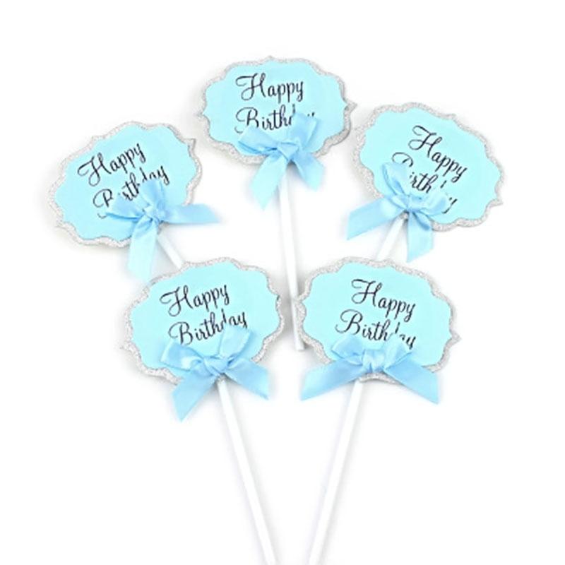 5 Pieces Cake Decoration Writing Board Inserting Blessing Baking Color Star Happy Birthday Holiday Bowknot Inserting Party Supplies