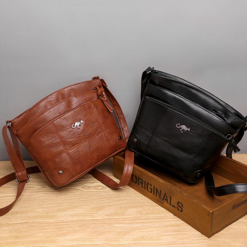Soft Leather Bag Female Crossbody Fashion Shoulder Bag Simple Retro Multi-pocket Large Capacity