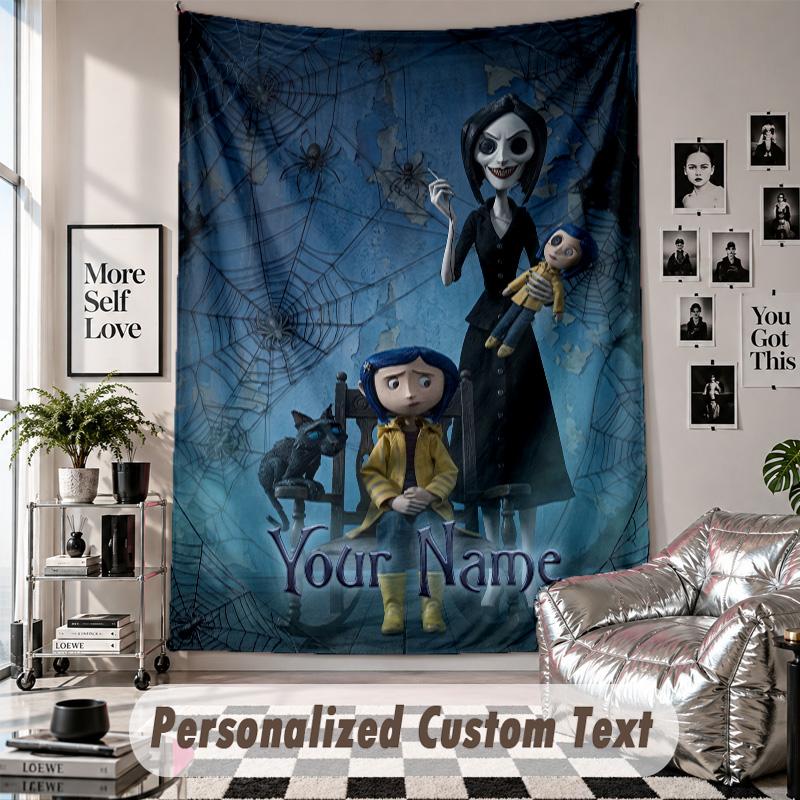 Custom Tapestry Wall Hanging, Coraline Other Mother Personalized Name Text Home Wall Decor